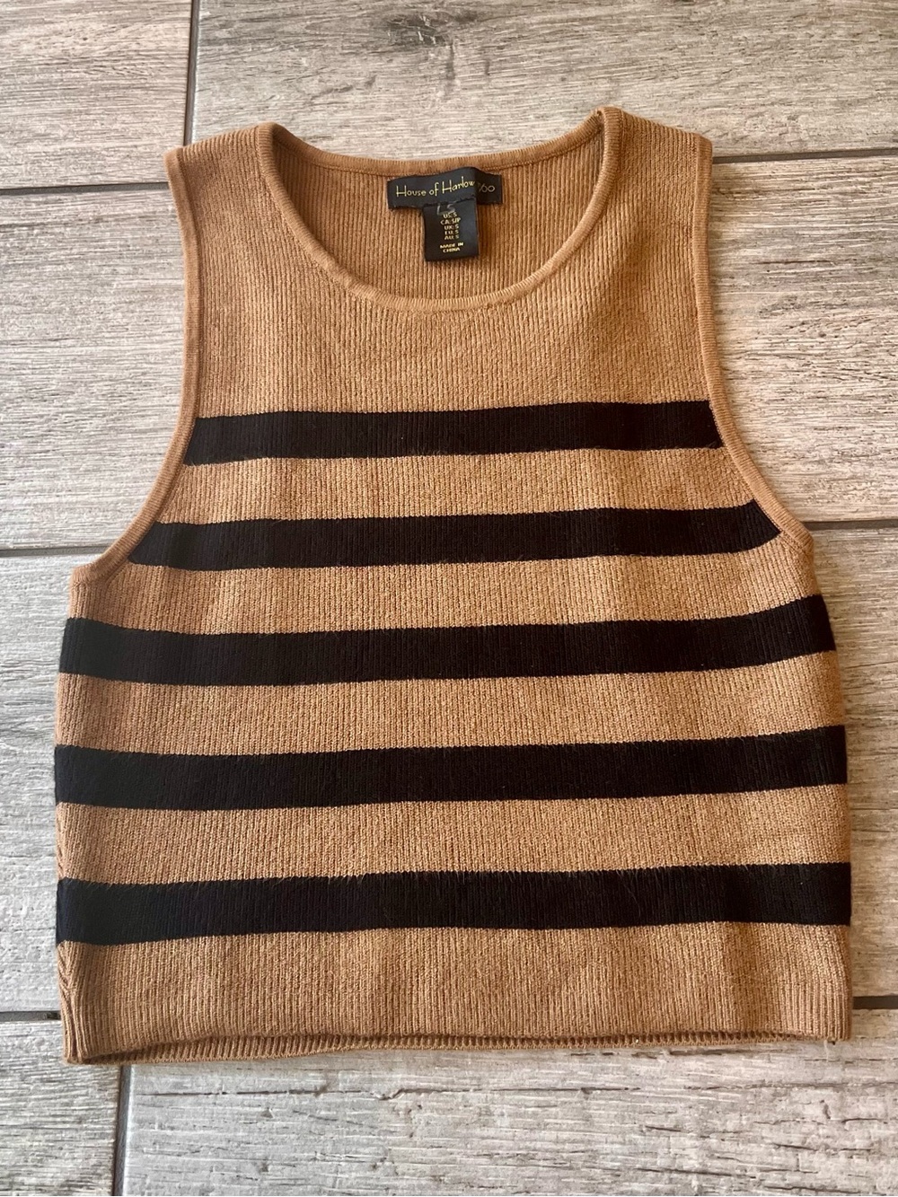 House of Harlow 1960 Women's Knit Camel and Black Tank Top Chic Size Small